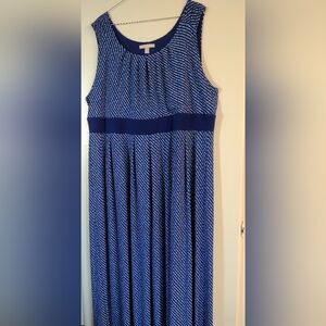 Sleeveless Woman Within Blue Polka Dot Maxi Dress 1X 22/24